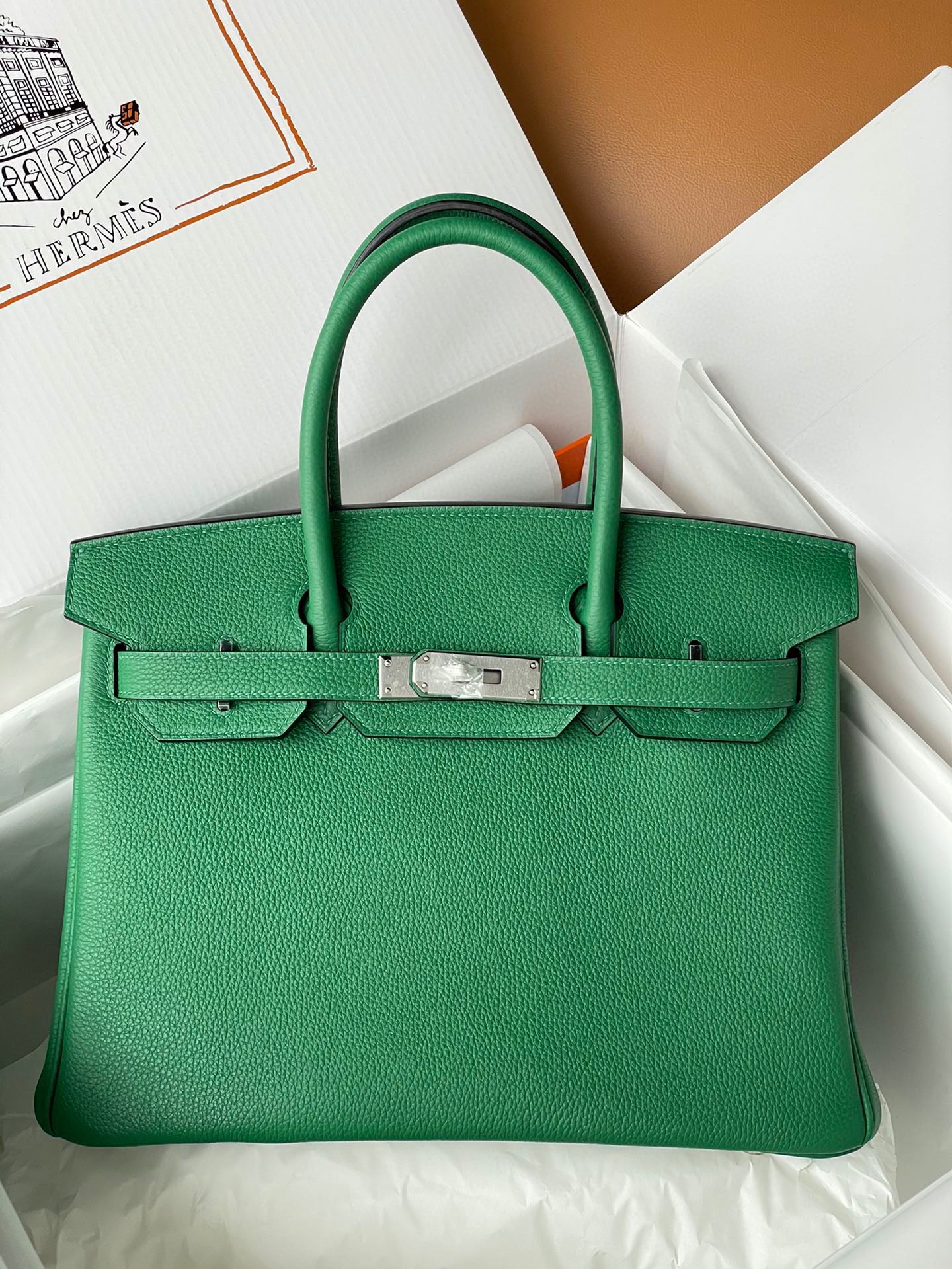 Hermes Birkin 30CM Togo Leather Handbag Bombou Green